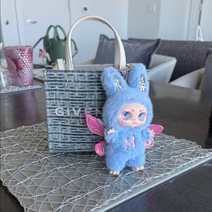 Givenchy Blue Monogram Mini Tote with Pink-Accented Blue Fuzzy Charm